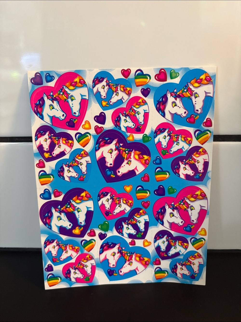 Vintage 90s Lisa Frank Double Unicorn Heart Full Sticker Sheet S168 -New
